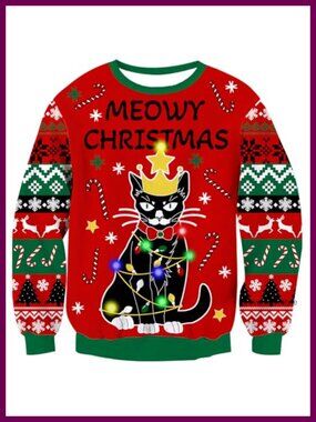 Men's Light Up Ugly Christmas LED Pullover Sweater Crewneck Long Sleeve